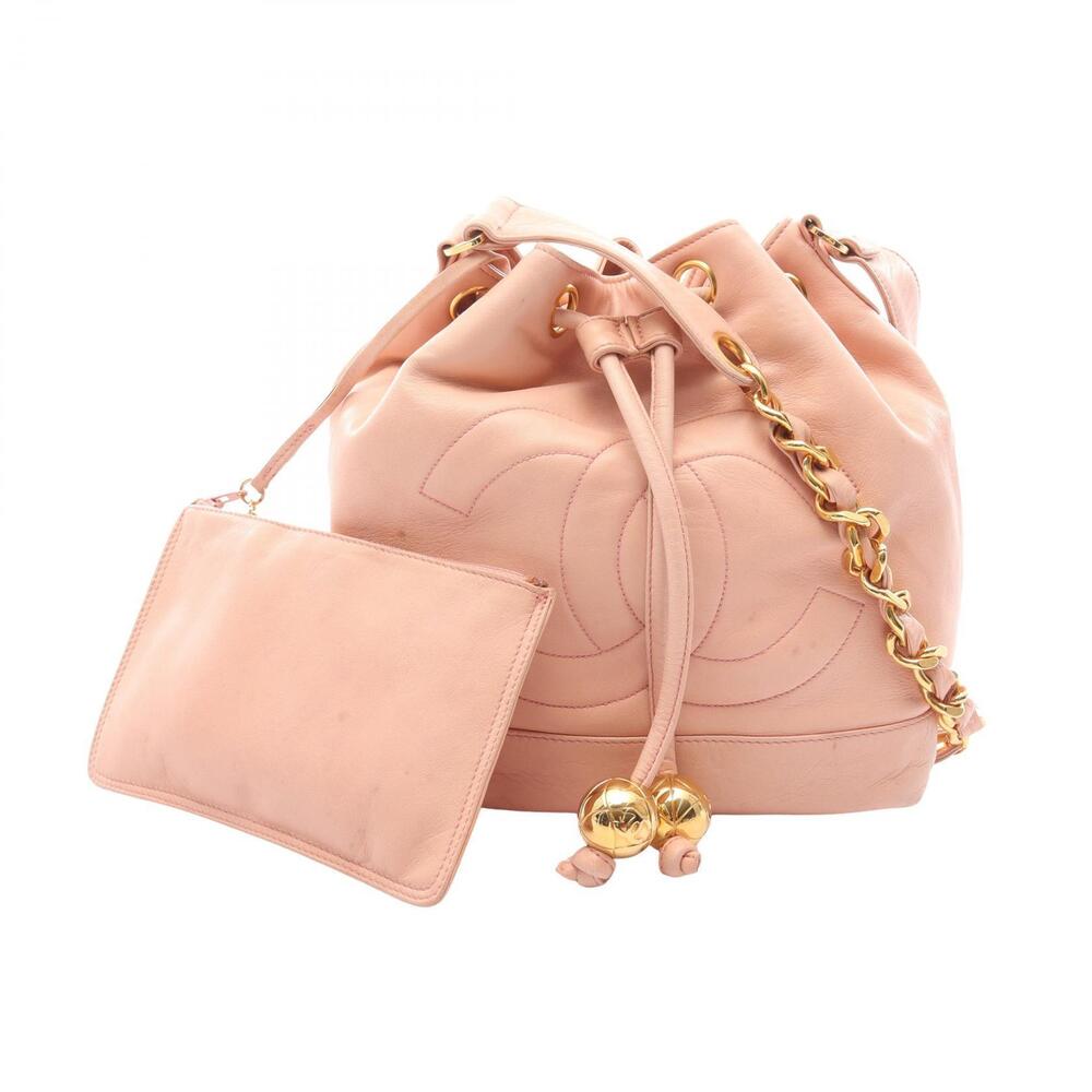 Chanel Coco Mark Drawstring Shoulder Bag Leather Pink